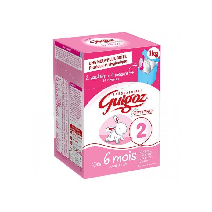 GUIGOZ OPTIPRO 2 - Lait En Poudre 2ème Âge 6-12 Mois, 830g X 3 Boîtes - Enrichi Oligosaccharides & DHA