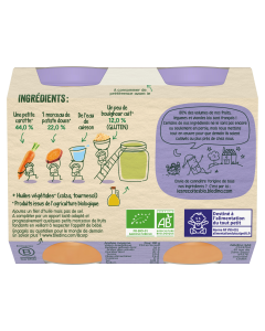 BLEDINA LES RECOLTES BIO Pots Carottes Patates Douces Boulghour