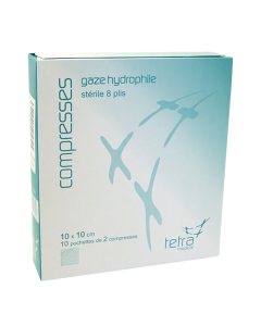 COMPRESSES GAZE STERILES 10 x 10  /2  -  BOITE DE 10