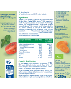 LA MAMMA LASAGNES À LA BOLOGNAISE ASSIETTE 250G BIO - DÈS 15 MOIS