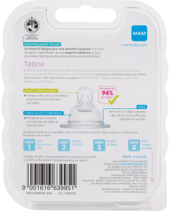 Tétine anatomique - Débit 2 - Moyen - Silicone X2