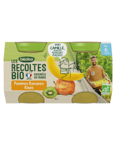 BLEDINA LES RECOLTES BIO POTS Pommes Bananes Kiwis 2x130g Dès 6 mois