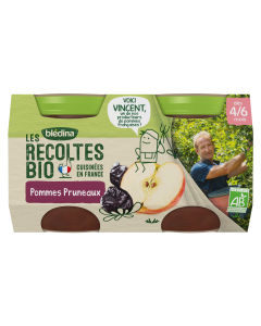 BLEDINA LES RECOLTES BIO POTS Pommes Pruneaux 2x130g Dès 4/6 Mois