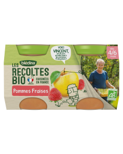 BLEDINA LES RECOLTES BIO POTS Pommes Fraises 2x130g Dès 4/6 mois