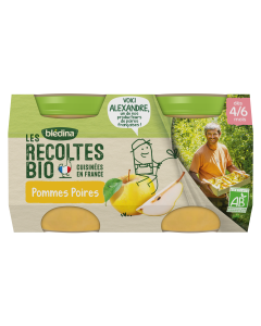 BLEDINA LES RECOLTES BIO POTS Pommes Poires 2x130g Dès 4/6 mois