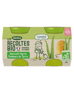 BLEDINA LES RECOLTES BIO Haricots Verts Pommes de Terre 2x130g Dès 4/6 Mois