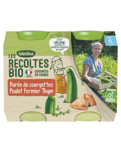 BLEDINA LES RECOLTES BIO Purée de Courgettes Poulet Fermier Thym 2x200g Dès 6 Mois