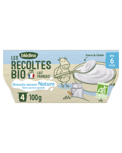 BLEDINA LES RECOLTES BIO BRASSE Saveur Nature sans sucre ajouté 4x100g Dès 6 Mois