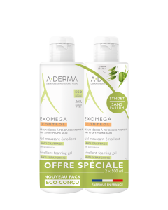 A-Derma - Exomega Control - Gel moussant émollient anti-grattage Offre spéciale duo 2X500ml