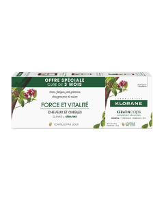 Klorane - Quinine - KERATINcaps - Force et vitalité - Complément alimentaire Kératine - Cheveux et ongles - Offre spéciale Trio 3X30capsules