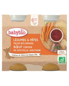 Légumes Pâtes façon bolognaise Boeuf fermier de Nouvelle-Aquitaine Bio