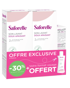 SAFORELLE SOIN LAVANT DOUX DUO 2X500 ML + FLACON SLD 100 ML OFFERT