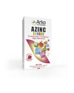 Azinc Junior 12 Vitamines 7 minéraux Oligo-éléments goût fraise 30 comprimés à croquer