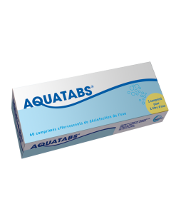 AQUATABS BOITE DE 60 COMPRIMES EFFERVESCENTS DE DESINFECTION POUR 1 L D'EAU DE BOISSON