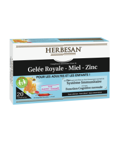 HERBESAN GELEE ROYALE 400MG + MIEL + ZINC - 20 ampoules de 10ml