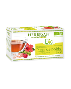 HERBESAN INFUSION MATE PERTE DE POIDS BIOThé vert, Hibiscus, Maté, Framboise - 20 sachets