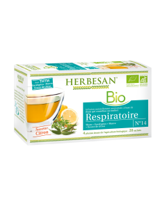 HERBESAN INFUSION THYM RESPIRATOIRE BIO Thym, Eucalyptus, Mauve, Ecorce de citron - 20 sachets