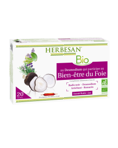 HERBESAN DESMODIUM DIGESTION BIO  Radis noir, Desmodium, Artichaut, Romarin - 20 ampoules de 15ml