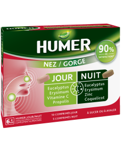 Humer  - Comprimés Nez / Gorge - Jour / Nuit - 9 personnes sur 10 satisfaites - 5 jours de prise