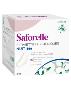 SAFORELLE COTON PROTECT SERV. BIO NUIT BTE X10