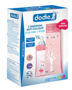 COFFRETx2 biberons Initiation+ Anti-Colique 330ml ROSE JUNGLE & HIBOU CONTEUR +6 mois tétine ronde 3 vitesses débit 3