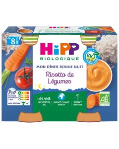 MON DÎNER BONNE NUIT RISOTTO DE LÉGUMES BIO POTS 2X190G - DÈS 8 MOIS