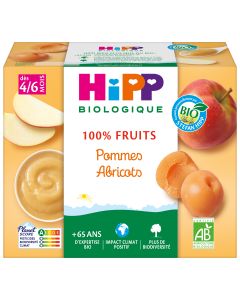 100% FRUITS POMMES ABRICOTS BIO COUPELLES 4X100G - DÈS 4/6 MOIS