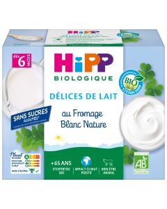 DÉLICES DE LAIT FROMAGE BLANC NATURE BIO COUPELLES 4X100G - DÈS 6 MOIS