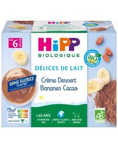 DÉLICES DE LAIT CRÈME DESSERT BANANES CACAO BIO COUPELLES 4X100G DÈS 6 MOIS