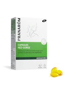 Pranarom - Aromaforce - Capsules Nez-Gorge, Compléments Alimentaires Aux Huiles Essentielles, Origan vulgaire , Maintient La Santé Des Voies Respiratoires, Citronnier , 100 Pour cent Bio - 30 Capsules