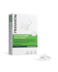 Pranarom - Aromaforce - Pastilles Apaisantes Gorge aux Huiles Essentielles BIO - Apaise et Adoucit - 21 Pastilles