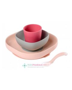BEABA SET VAISSELLE SILICONE ROSE 4PRODUITS