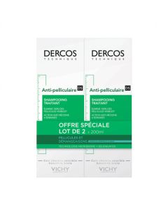 DERCOS SHAMPOOING ANTIPELL TRAITANT GRAS 200ML X2