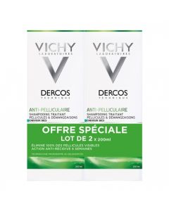 DERCOS SHAMPOOING ANTIPELL TRAITANT SECS 200ML X2