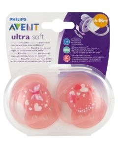 AVENT SUCETTE ULTRA DOUCE PAPILLON COEUR 6/18M X2