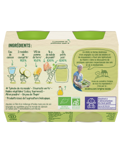 BLEDINA LES RECOLTES BIO Purée de Courgettes Poulet Fermier Thym 2x200g Dès 6 Mois