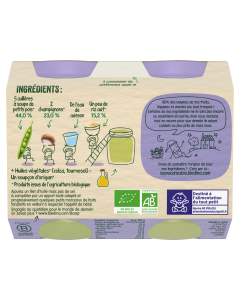 BLEDINA LES RECOLTES BIO POTS Petits Pois Champignons Riz 2x200g Dès 8 mois