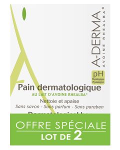 A-Derma - Les Indispensables - Pain dermatologique nettoyant apaisant au Lait d'Avoine Offre spéciale duo 2X100gr