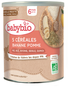 5 Céréales Banane Pomme Riz, Blé, Avoine, Seigle, Quinoa Bio