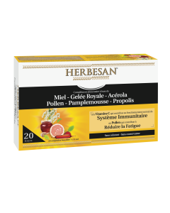 HERBESAN MIEL+GELEE ROYALE+ACEROLA+POLLEN+PAMPLEMOUSSE+PROPOLIS 20 ampoules de 10ml