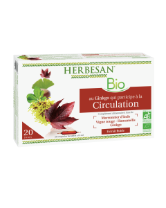 HERBESAN GINKGO CIRCULATION BIO Marronnier d'Inde, Vigne rouge, Hamamélis, Ginkgo - 20 ampoules de 15ml