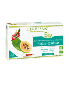 HERBESAN GUARANA BRÛLE-GRAISSE BIOSon d'avoine, Guarana, Thé vert, Papaye  - 20 ampoules de 15ml