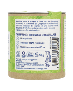 DENTIFRICE A CROQUER FRAICHEUR ALOE VERA BIO ET MENTHOL BIO COSMOS NAT 80cp NATESSANCE BIO