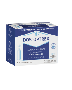 DOS'OPTREX, 15 unidoses 10ml en lavage oculaire à l'extrait d'hamamélis, pour yeux fatigués, irrités et secs. A partir de 12 ans. Dispositif médical.