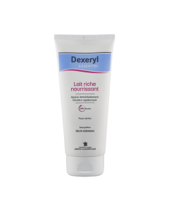 DEXERYL ESSENTIEL lait riche nourrissant 200ml, apaisant, hydratant et protecteur des peaux sèches, sans parfum. Dès la naissance.