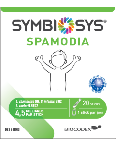 SYMBIOSYS SPAMODIA BOITE 20 STICKS Complément alimentaire a base de 3 souches microbiotiques pour enfants et adolescents