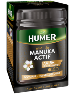 Humer - Miel de Manuka Actif IAA® 5+ - 1er niveau d'activité - Minimum 83mg/kg de méthylglyoxal - 250g