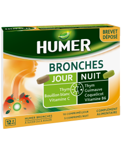 Humer  - Comprimés Bronches - Jour/Nuit brevet déposé - 4 plantes et 2 vitamines - 5 jours de prise