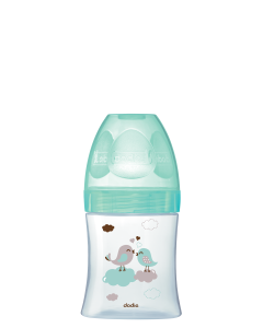 Biberon Initiation+ Anti-Colique VERRE 150ml VERT OISEAUX 0-6 mois tétine ronde 3 vitesses débit 1