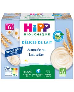 DÉLICES DE LAIT SEMOULE AU LAIT ENTIER BIO COUPELLES 4X100G - DÈS 6 MOIS
